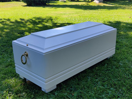 Kindersarg 60 cm wei&szlig;  mit Ringgriffen und Sargverschluss